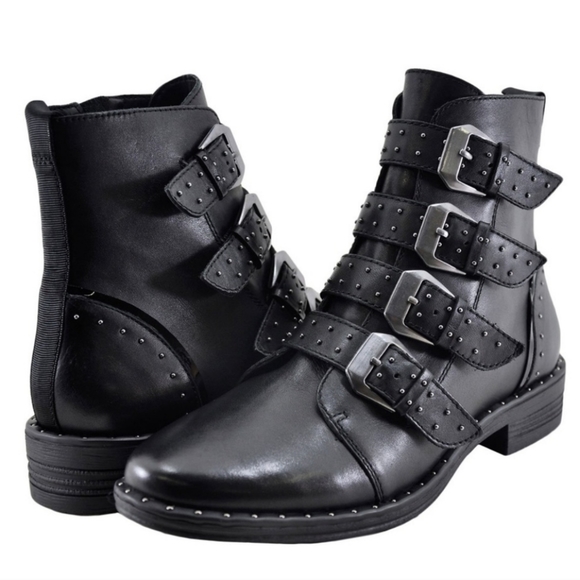 STEVE MADDEN Pursue Black Studded Buckle Strappy Leather Moto Combat Boots Sz 9 - Picture 14 of 14